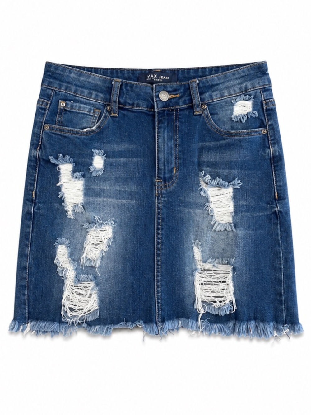 Vintage Y2K WAX Jeans Dark Wash Distressed Denim Mini Skirt – Size Medium EUC